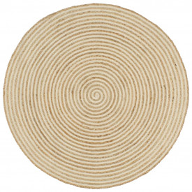 Covor manual cu imprimeu spirală, alb, 90 cm, iută