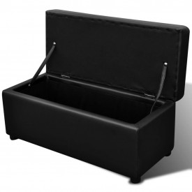 Cufăr din Piele Artificială Negru cu Scăunel Set 3 buc - Img 3