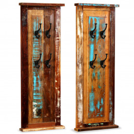 Cuier, 2 buc, lemn masiv reciclat, 38x100 cm - Img 2