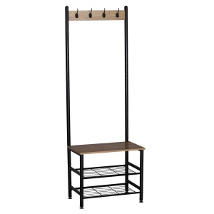Cuier haine hol GN Scala, cu suport pantofi, cadru metalic, PAL, 60x40x175 cm, negru - Img 2