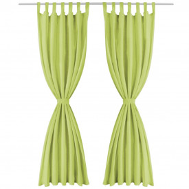 Draperii micro-satin cu bride, 2 buc, 140 x 245 cm, verde - Img 2