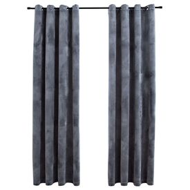 Draperii opace cu inele, 2 buc., antracit, 140x175 cm, catifea