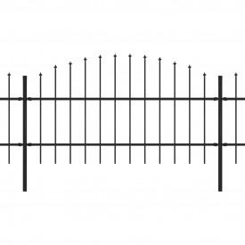 Gard de grădină cu vârf suliță, negru, (0,75-1) x 11,9 m, oțel - Img 2