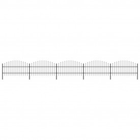Gard de grădină cu vârf suliță, negru, (0,75-1) x 8,5 m, oțel