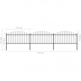 Gard de grădină cu vârf suliță, negru, (1,25-1,5)x5,1 m oțel - Img 5