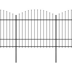 Gard de grădină cu vârf suliță, negru, (1,5-1,75) x 8,5 m, oțel