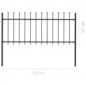 Gard de grădină cu vârf suliță, negru, 1,7 x 0,8 m, oțel - Img 5