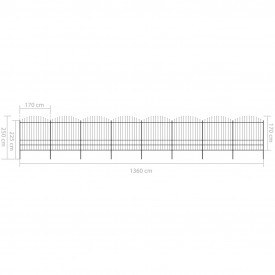 Gard de grădină cu vârf suliță, negru, (1,75-2) x 13,6 m oțel - Img 5