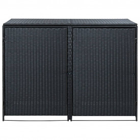 Magazie dublă pentru pubele, poliratan, negru, 148x80x111 cm - Img 2