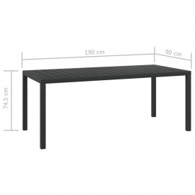 Masă de grădină WPC, aluminiu, 185x90x74 cm, negru - Img 5