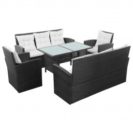 Mobilier de exterior cu 5 piese, negru și alb crem, poliratan