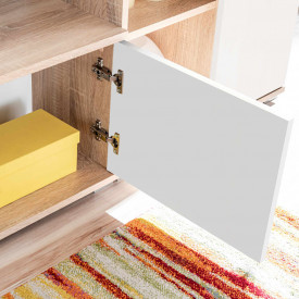 Mobilier sufragerie spațiu TV, lumini LED, Stejar Sonoma și Alb - Img 8