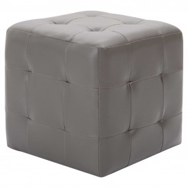 Noptiere, 2 buc., gri, 30x30x30 cm, piele ecologică - Img 2