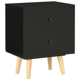 Noptiere, 2 buc., negru, 40 x 30 x 50 cm, lemn masiv de pin - Img 2