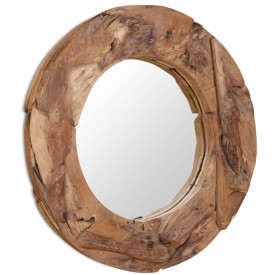 Oglindă decorativă Lemn de tec 80 cm Rotundă - Img 5