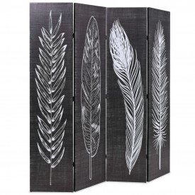 Paravan cameră pliabil, negru&amp;alb, 160 x 170 cm, imprimeu pene - Img 2