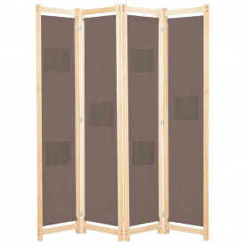 Paravan de cameră cu 4 panouri, maro, 160x170x4 cm, textil - Img 1
