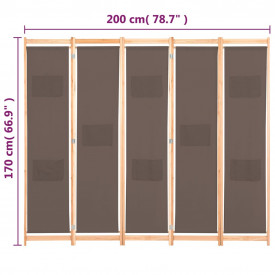 Paravan de cameră cu 5 panouri maro 200x170x4cm material textil - Img 8