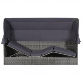 Pat de exterior cu baldachin, poliratan, 205x62x124 cm, gri - Img 3