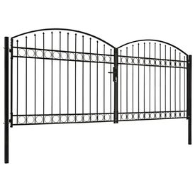 Poartă de gard dublă cu arcadă, negru, 400 x 175 cm, oțel