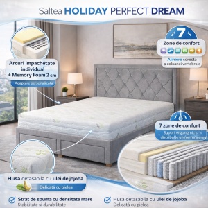 Saltea ortopedica Holiday Perfect Dream 160x200x25 cm, arcuri pocket, 7 zone confort, spuma memory, husa detasabila, fermitate medie - Img 2
