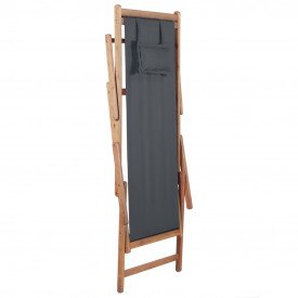 Scaun de plajă pliabil, gri, textil și cadru din lemn - Img 6