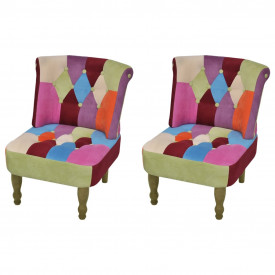 Scaun francez, 2 buc., model Patchwork, fără brațe, textil