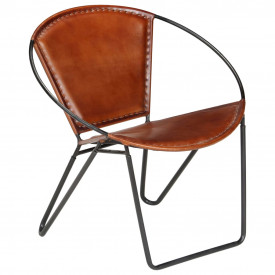 Scaun relaxant, piele naturală, 69 x 69 x 69 cm, maro - Img 1