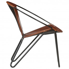 Scaun relaxant, piele naturală, 69 x 69 x 69 cm, maro - Img 3