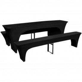 Set 3 huse pentru masă de bere cu bănci, 220 x 50 x 80 cm, negru - Img 2
