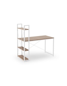Set birou cu rafturi HM Narvik B1, cadru metalic, PAL melaminat, 120x64x120 cm, stejar sonoma alb si scaun birou HM Matrix, Ergonomic, Stofa Piele ecologica, 100 Kg, Negru Roz - Img 2