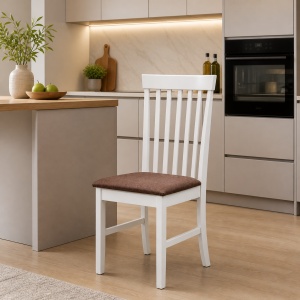 Set masa living plianta Philadelphia, MDF, lemn masiv, rotunda, 55 90 x 90 x 74,8 cm si 2 scaune Glendale, stofa,100 kg, 93x49x41.5 cm, alb maro - Img 3