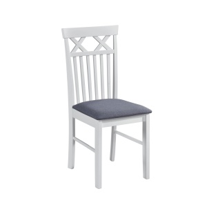 Set masa living rotunda Montreal, lemn masiv, MDF, 90x73.8 cm si 4 scaune Rebecca, tapiterie stofa,100 kg, 94x49x43.5 cm, alb gri - Img 3