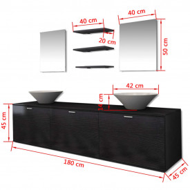 Set mobilier baie format din 8 piese cu chiuvete incluse, Negru - Img 9