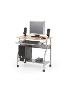 Set mobilier birou copii HM B6, MDF, metalic, spatii depozitare, cu scaun HM Gonzo 3 gri inchis, stofa, 90 kg si dulapior rulant HM Nils, cu roti, lemn, natur - Img 2
