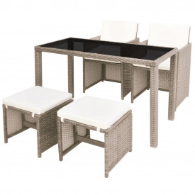 Set mobilier de exterior 11 piese, poliratan, gri/bej - Img 2