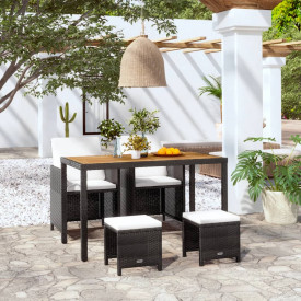 Set mobilier de exterior 11 piese, poliratan și acacia, negru