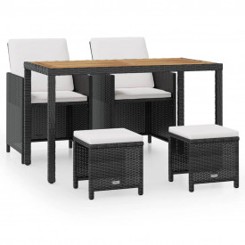 Set mobilier de exterior 11 piese, poliratan și acacia, negru - Img 2