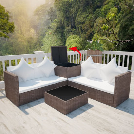 Set mobilier de exterior, 14 piese, poliratan, maro - Img 3