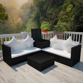 Set mobilier de exterior, 14 piese, poliratan, negru - Img 3