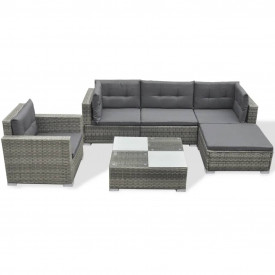 Set mobilier de exterior 17 piese, poliratan, gri - Img 2