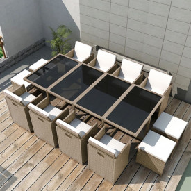 Set mobilier de exterior 33 piese, poliratan, gri/bej