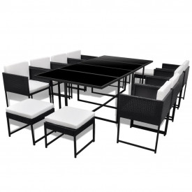 Set mobilier de exterior 33 piese, poliratan, negru - Img 2