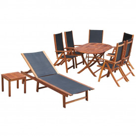 Set mobilier de exterior, 9 piese, lemn de acacia, textilenă