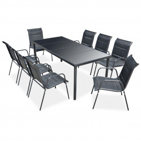 Set mobilier de exterior 9 piese, negru