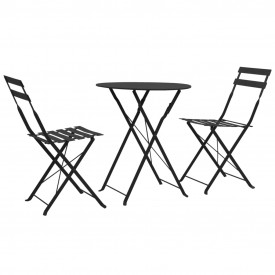 Set mobilier de exterior tip bistro, negru, 3 piese, oțel