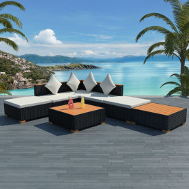 Set mobilier de grădină 16 piese, poliratan, blat WPC, negru