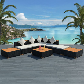 Set mobilier de grădină 18 piese, poliratan, blat WPC, negru