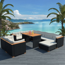 Set mobilier de grădină, 32 piese, poliratan, blat WPC, negru