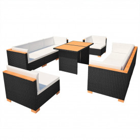 Set mobilier de grădină, 32 piese, poliratan, blat WPC, negru - Img 2